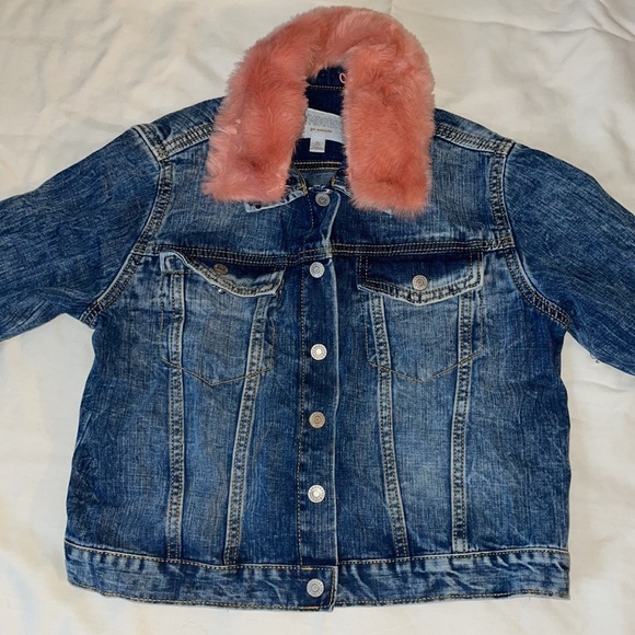 Girls XL 14 Gymboree Go Outside Jean Jacket Pink Faux Fur Like New - Picture 2 of 12